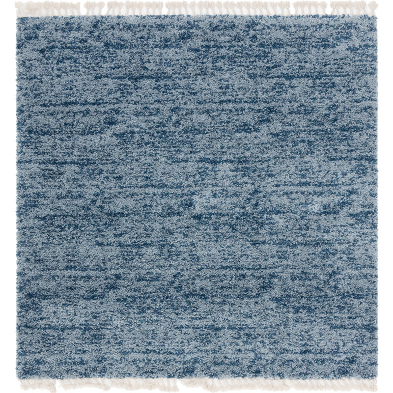 Tapis bleu à rayures Mitzy, Carré 8 pi