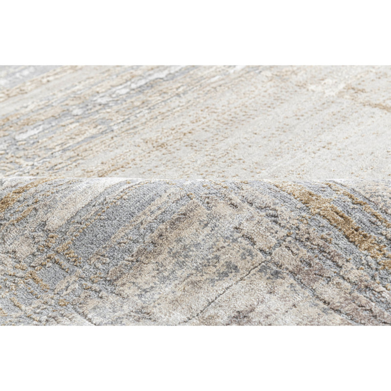 Hand Knotted Abstract Area Rug in Gray/Beige/Taupe, Rectangle 5' x 8'