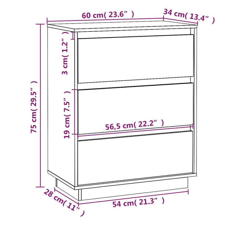 Genis 60cm Solid Wood Sideboard, White