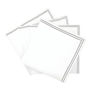 Double Embroidery Border Cotton Napkins (Set Of 4), 12" Square, White/Light Gray