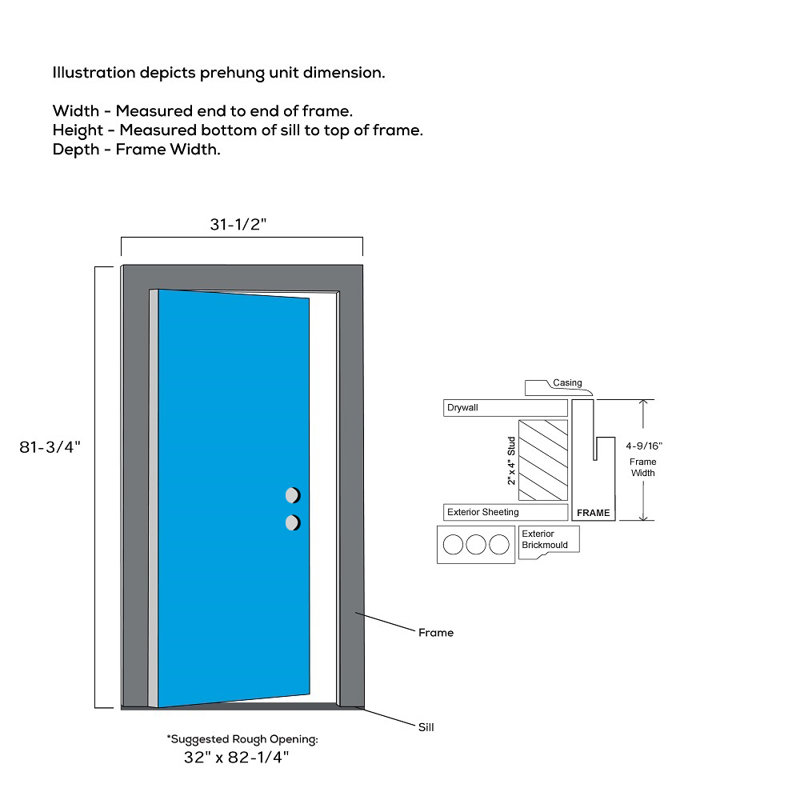 Porte d’entrée pré-raccrochée en acier Spotlight, S'ouvre à gauche vers l'intérieur, H 80 po x l 36 po x P 1,75po