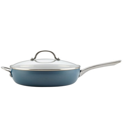 Ayesha Curry Home Collection Enamel Nonstick Covered Deep Skillet With Helper Handle, 12-Inch