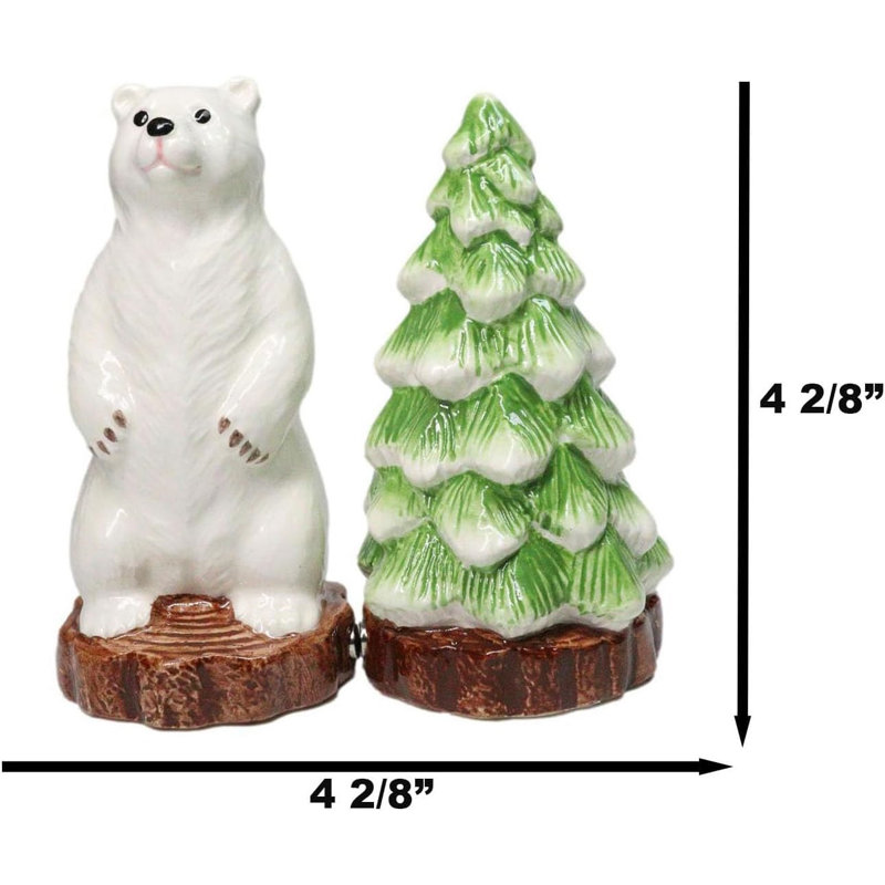 Ensemble de salière et poivrière en céramique arctique, ours polaire et pin