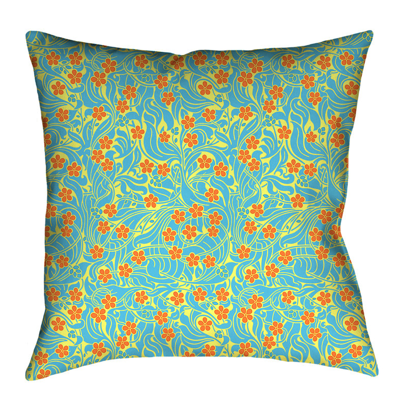 Coussin Katelyn Elizabeth, 14 po x 14 po, Jaune, bleu et orange, Polyester