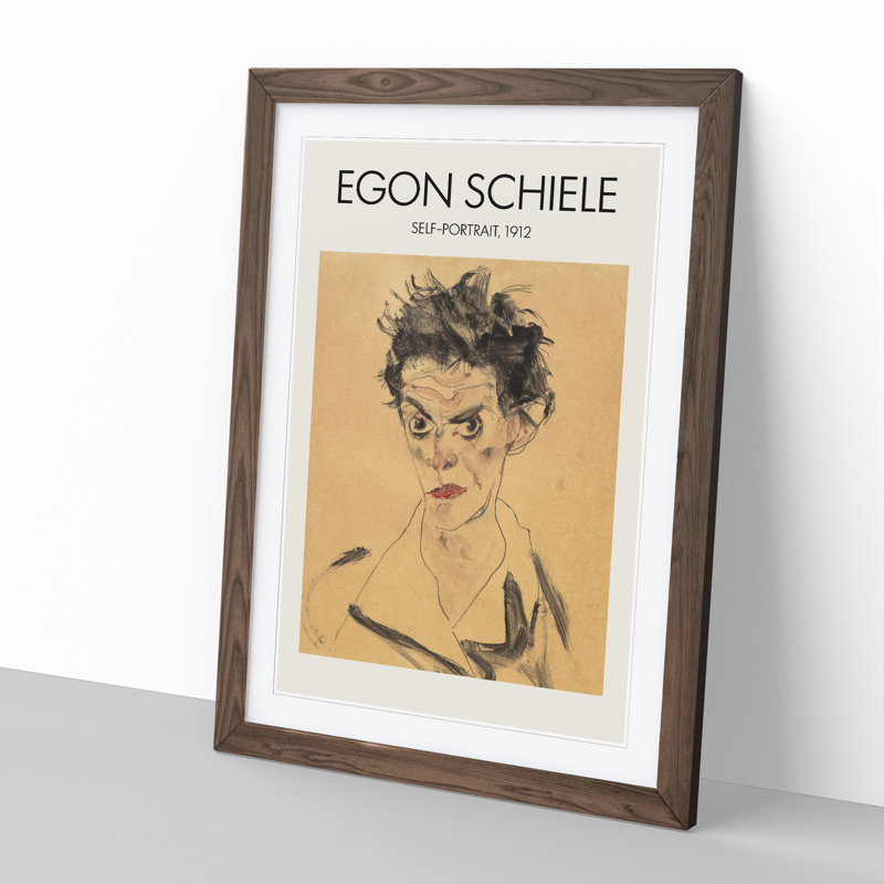 Self Portrait Vol.1 by Egon Schiele - Picture Frame Painting, 65cm H x 48cm W x 2cm D, Walnut