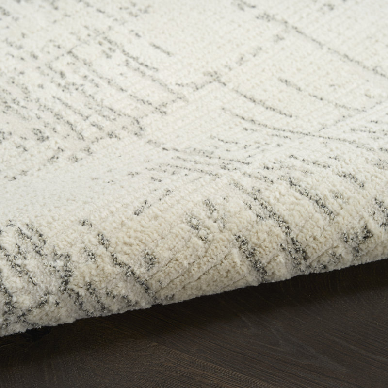 Power Loom Synthetic Fibers Abstract Area Rug in Ivory/Gray, Rectangle 3'11" x 5'11"