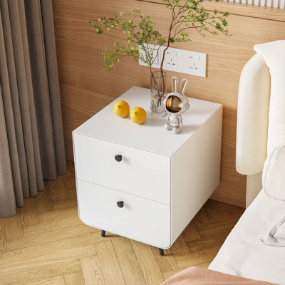 Armoire de rangement Night Night en acier, 2 tiroirs, blanc, pour une chambre à coucher moderne et un salon avec tiroirs coulissants silencieux, pieds réglables