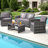 4-Piece All-Weather Wicker Patio Set – Rattan Sectional Sofa with Cushions and Glass Table-1093399114