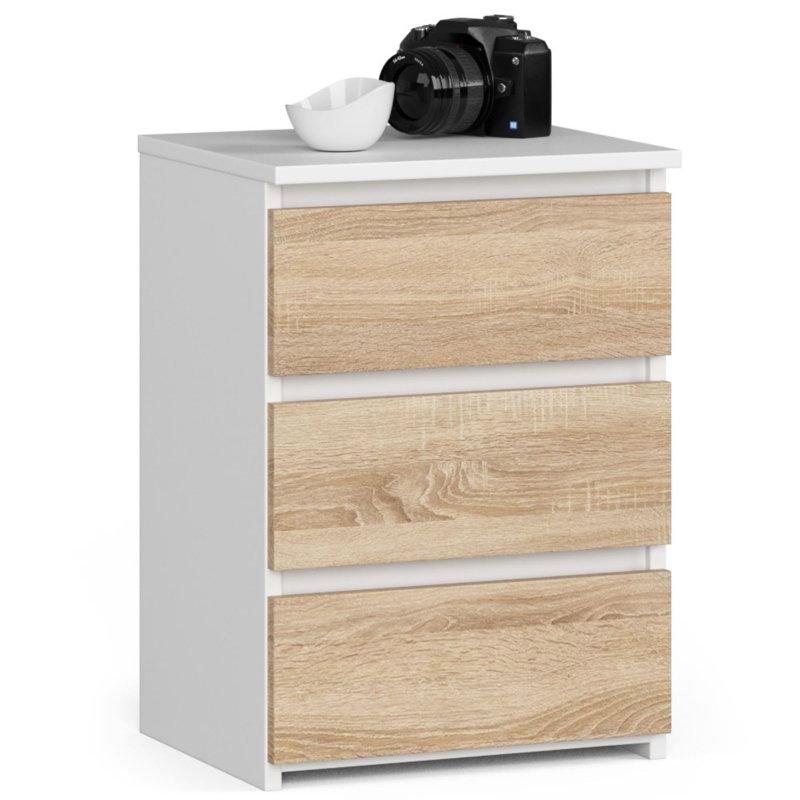 Rhye 101.6cm W Particle Board Bedside Table, White/Natural