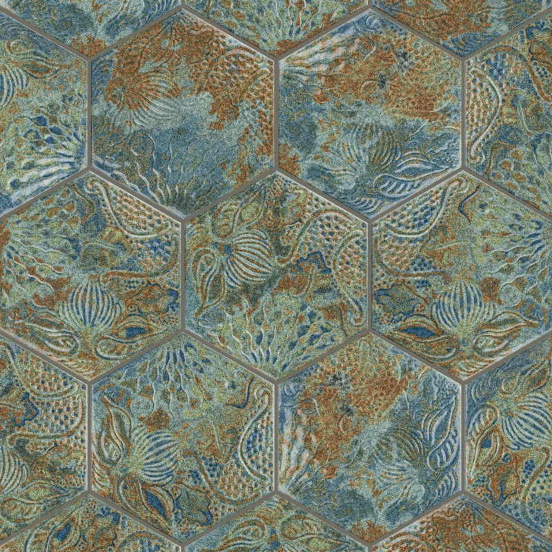 Gaudi Lux Hex 9" x 10" Porcelain Patterned Wall & Floor Tile, Ocean