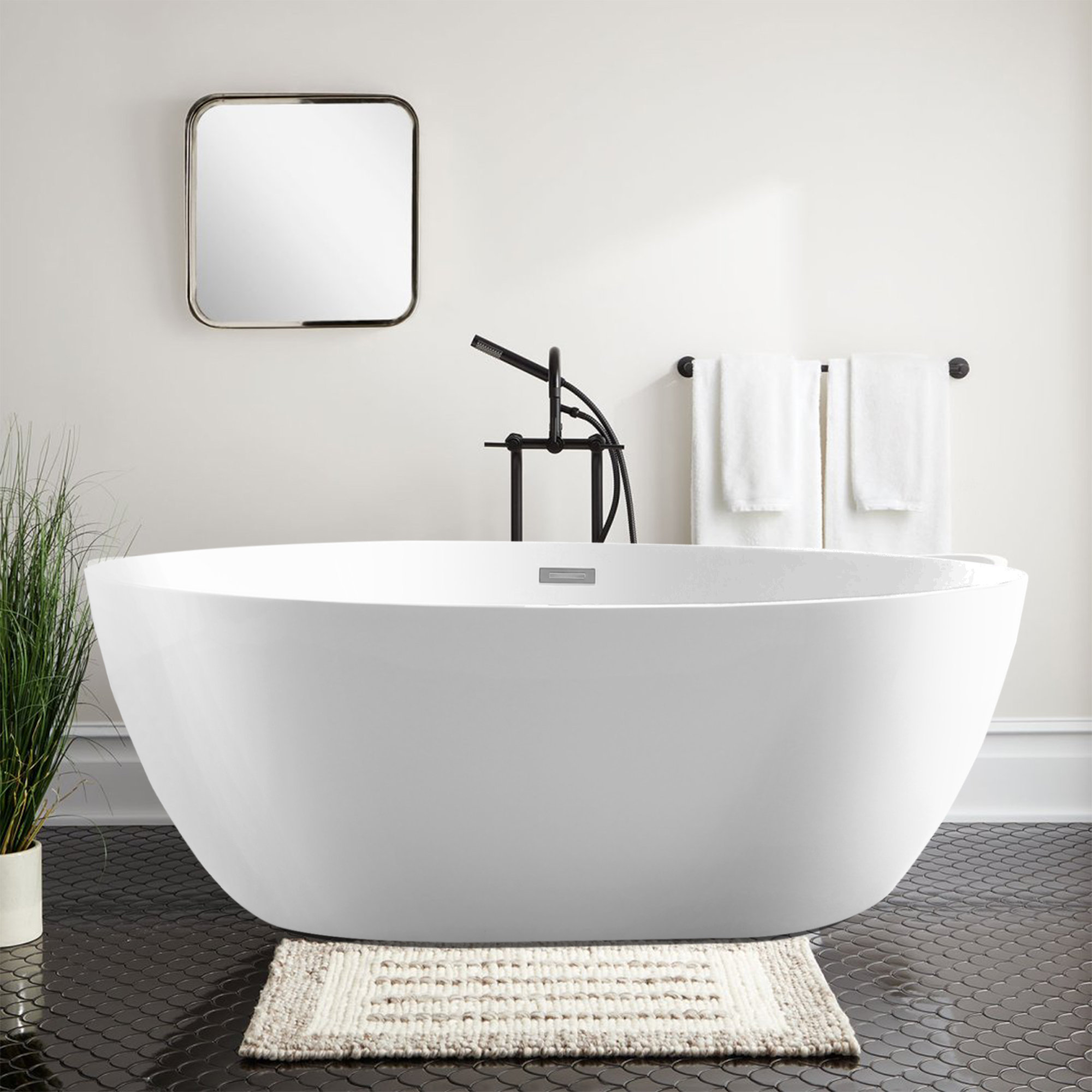 Freestanding Soaking Acrylic Bathtub, White/Polished Chrome, 23.2" H x 39.8" W x 68.5" L
