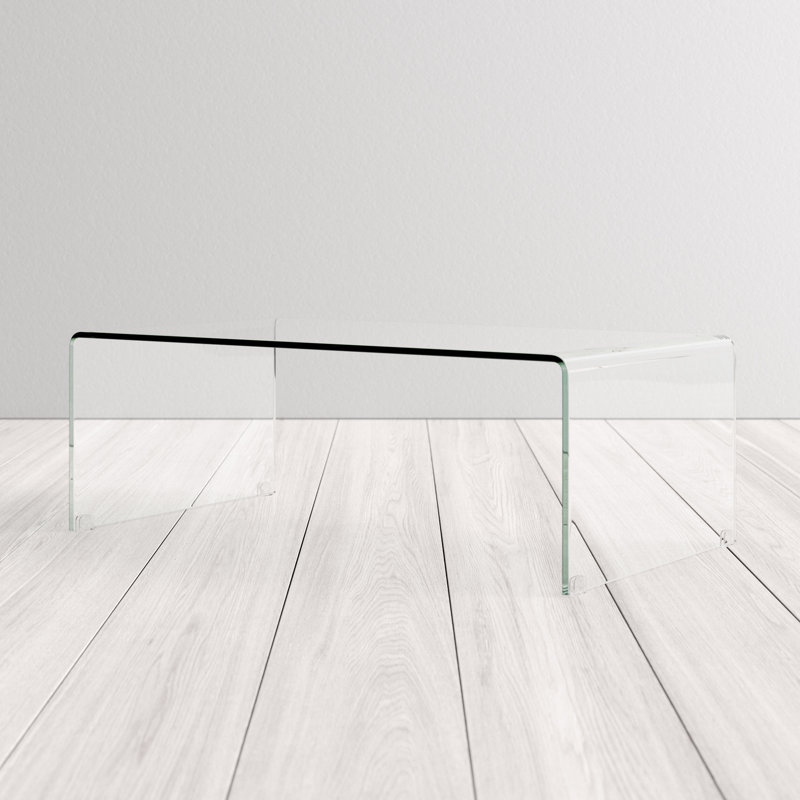 Dasher Glass Single Coffee Table, Clear, No, 13.8" H x 39.3" L x 19.7" W