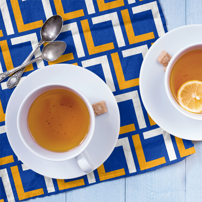 Tea Towel Kitchen Towel, Cotton Blend, Blue/Gold/White
