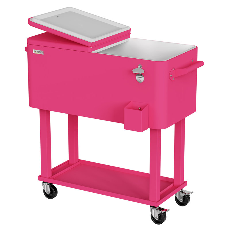 Winado 80 Qt. Outdoor Rolling Cooler Cart Storage Cabinet, Pink