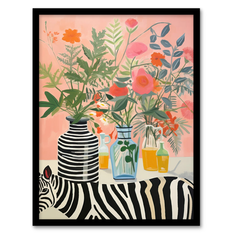 Hide And Seek Zebra Floral Fun Pink - Single Picture Frame Print