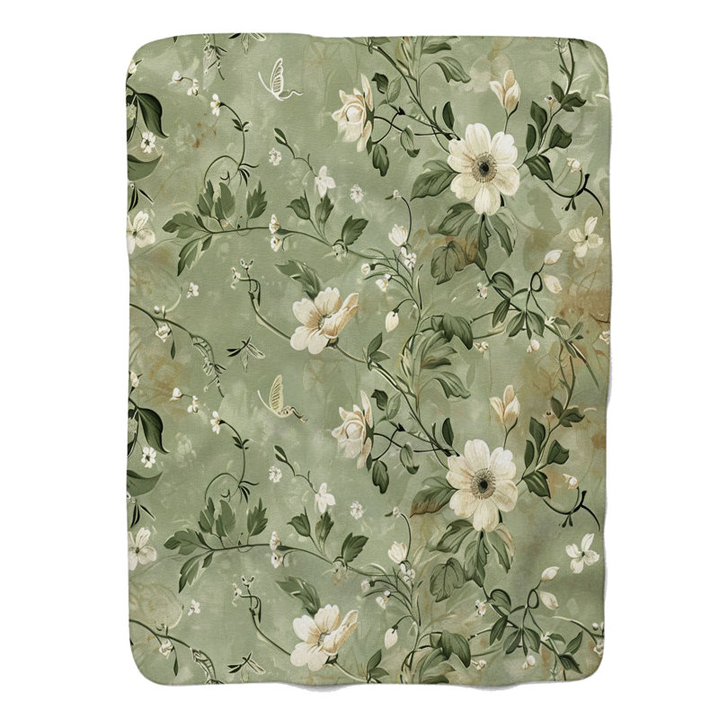 Aged Shabby Sage Patterns - 1 pièce Sherpa Premium, Grand lit