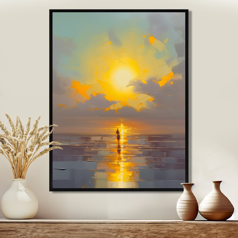 «Lonely Tree Abstract Horizon Glorious Evening Tide» - art mural coucher de soleil, H 20 po x l 12 po x P 1 po