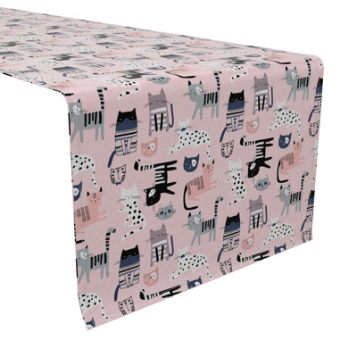 Fabric Textile Products, Inc. Table Runner, 100% Cotton, 16X90", Cartoon Cats Pink
