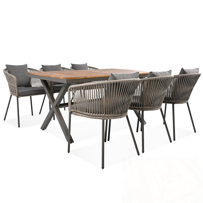 7 Pieces Godfrey with Dining Table and 6 Chairs, Gray