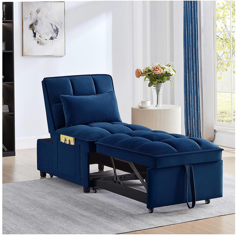 Canapé-lit simple multifonctionnel 4-en-1 avec sac de rangement, canapé-lit coulissant simple à dossier et coussin réglables, chaise longue convertible, bleu marine