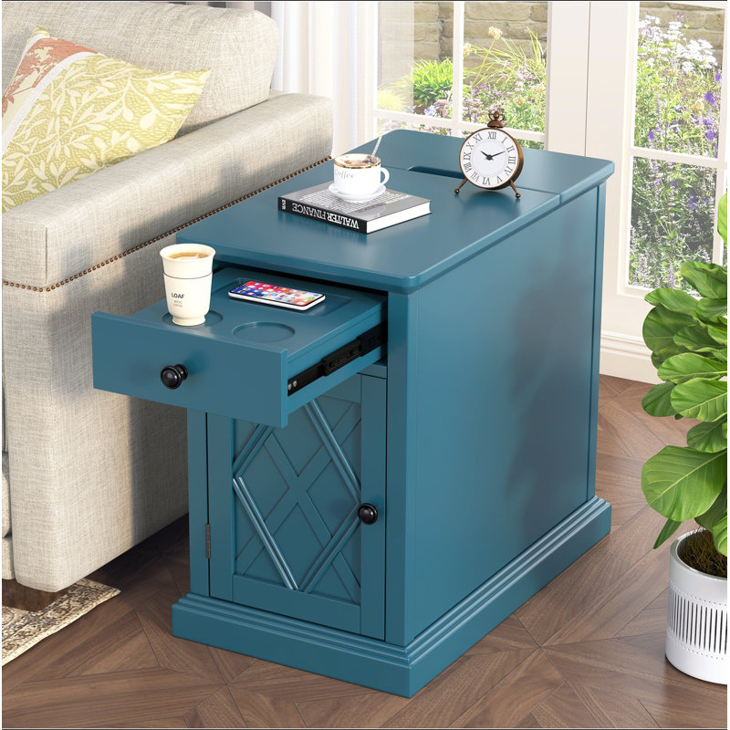 Table de bout Classic Charging Livingroom avec ports USB et rangement, Marine, Marine, Marine