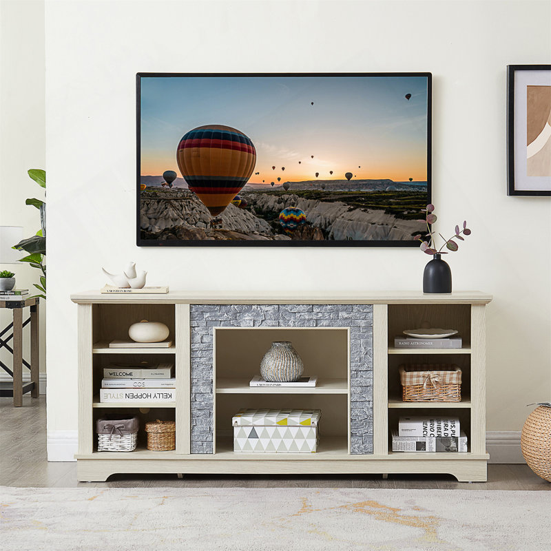 Meuble télé Mantel Stone, Blanc, H 26 po x L 15,4 po x l 58 po, Non