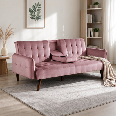 Canapé-lit convertible en velours de 183 cm avec porte-gobelets et table escamotable