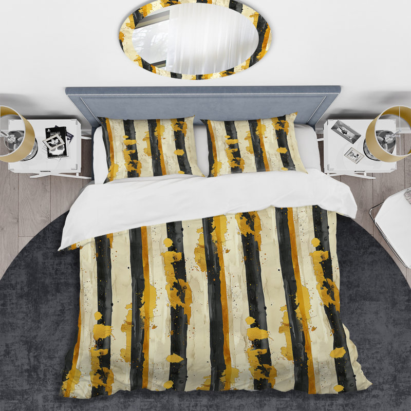 Ensemble de housse de couette Sparkling Ivory Gold Stripes I - Glam, Housse de couette très grand + 2 taies décorativ