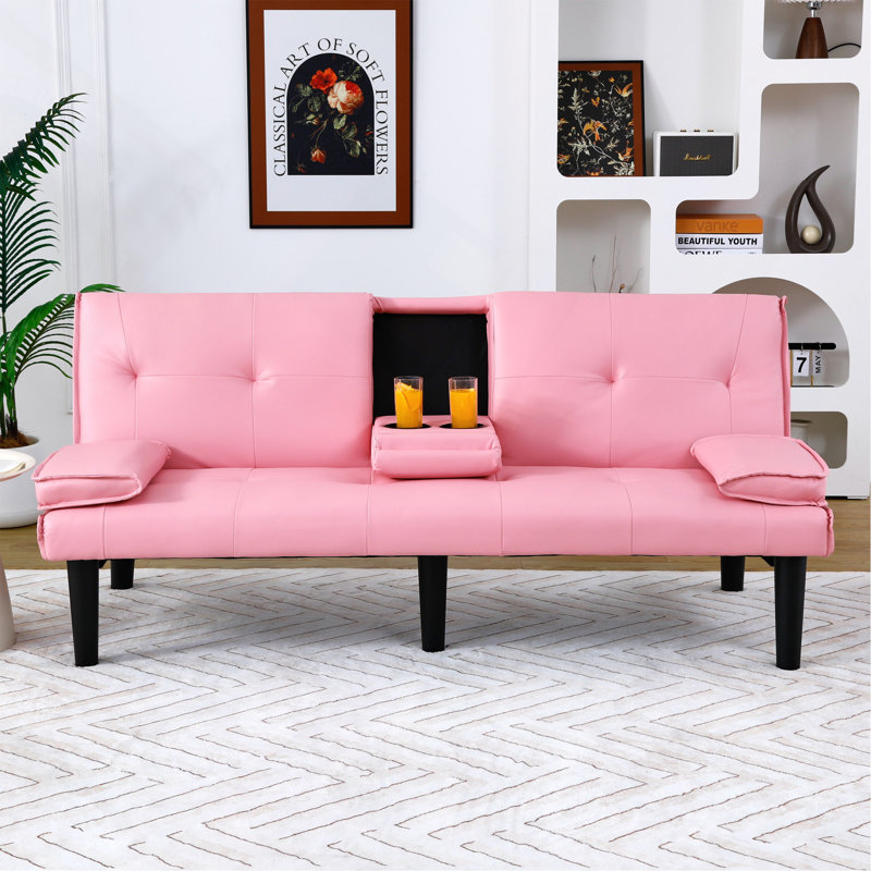 Canapé-lit multifonctionnel de 67 pouces (avec design pliable et porte-gobelet), Rose