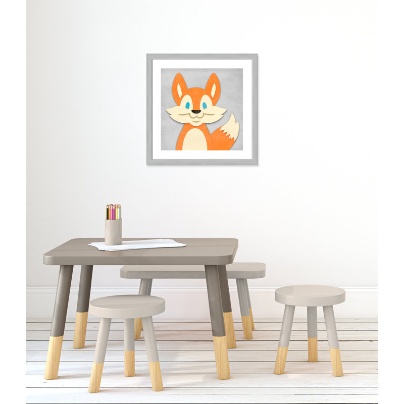 «Cheery Fox», impression sur papier, H 22,5 po x l 22,5 po x P 0,6 po, Encadré plat argent