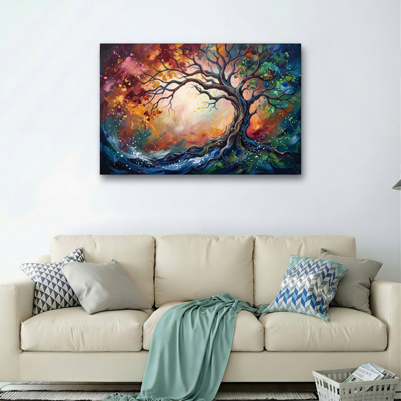 Ensemble de 1 tableau sur toile représentant un arbre coloré, H 32 po x l 48 po, Toile tendue