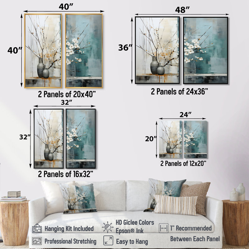 Subtle Serenity II - ensemble d'art mural moderne bleu sarcelle 2, Black, 36" H x 48" W, Impression encadrée flottante