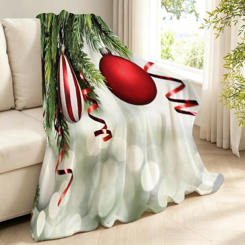 Jeté en flanelle verte ultra douce, décoration d'arbre de Noël imprimé recto, Jeté 40 po x 50 po
