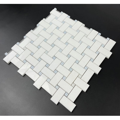 Carreau de sol et de mur moas tressé en marbre blanc et bleu 1 po x 2 po Thassos