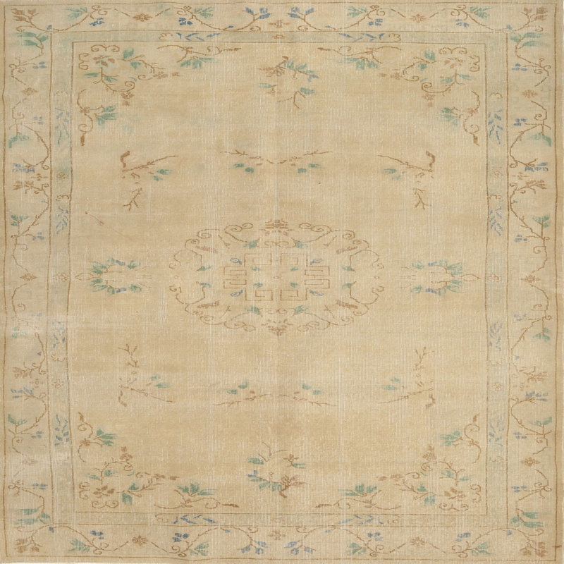 Tapis contemporain gris / olive clair, Carré 6 pi
