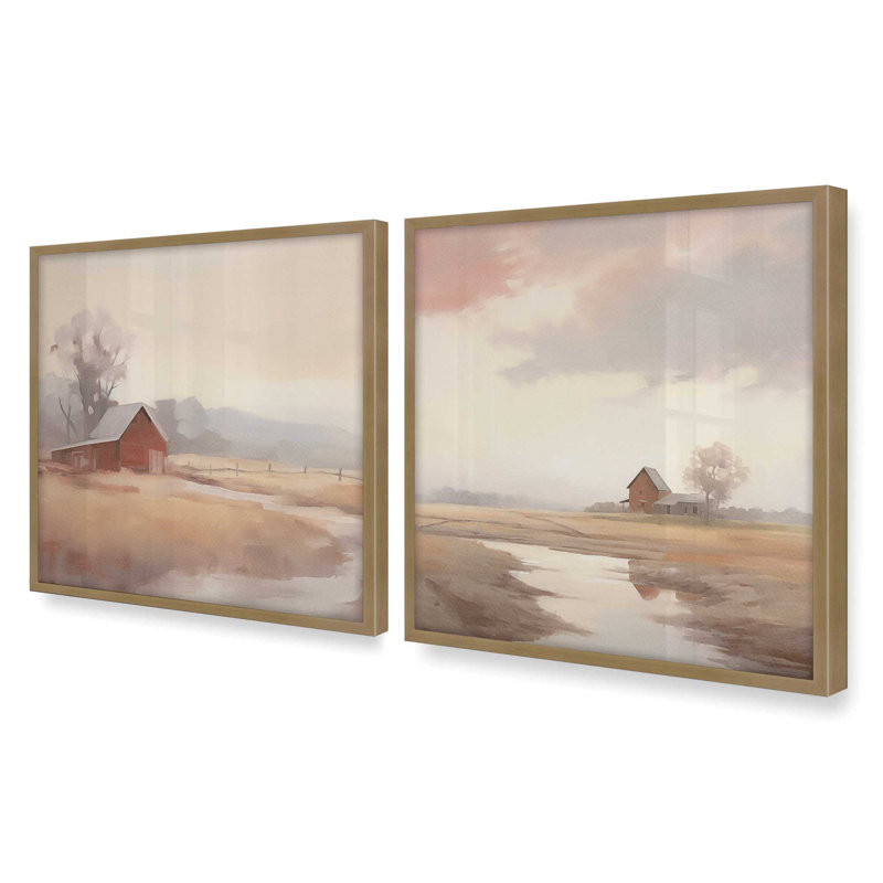 «Rustic Barns And Misty Fields», H 13,75 po x l 13,75 po, Or brossé