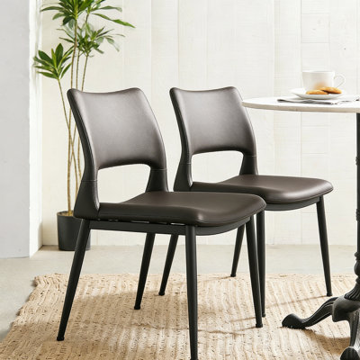 Chaise de salle à manger moderne en cuir noir avec support en métal (ensemble de 2)