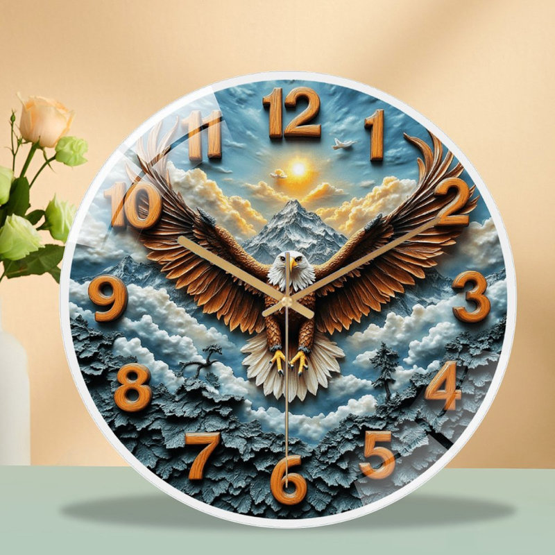 Horloge murale silencieuse en verre trempé de 30 cm, « Horloge murale Eagle Mountain », sans tic-tac, fonctionne avec des piles (piles AA non comprises), décoration artistique pour la maison