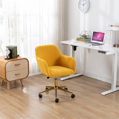 Chaise de bureau rotative à hauteur ajustable 360 ° avec pieds en métal dorés et roue universelle