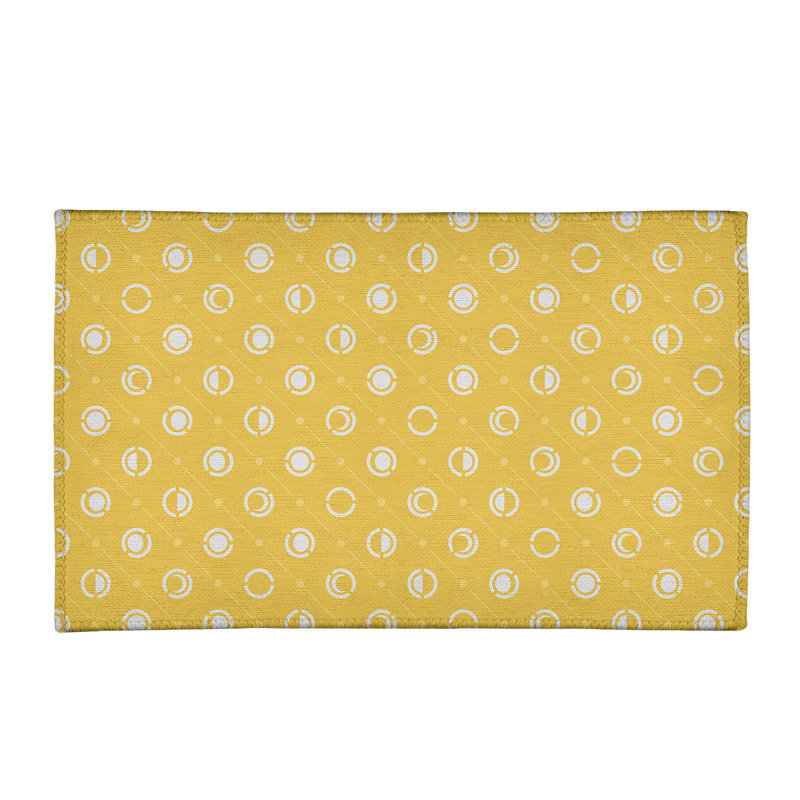Tapis de couleur jaune/blanc clair en forme de lune en monochrome, Rectangle 3 pi x 5 pi