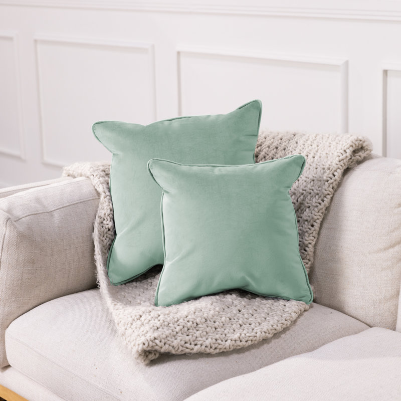 Rectangle Lumbar Microfiber Pillow with Piping, 2-pack, Square 15", Aloe