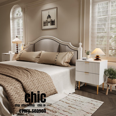 Set of 2, Fluted Nightstands with Charging Station and 2 Drawers