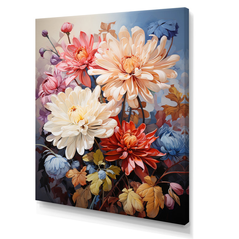 Yesmi Chrysanthemums Vibrant Collage IV, H 40 po x l 30 po x P 1,5 po, Toile tendue