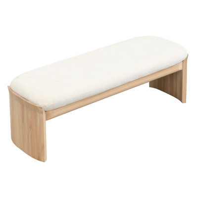 51.5 Inch Beige Rectangular Rubberwood Footstool, Strong Structure, Soft Cushion, Ideal For Bedroom, Porch, And Hall Decor Backless Comfortable Relaxing Seating, Adapt To Simple Home Decor, Bedroom