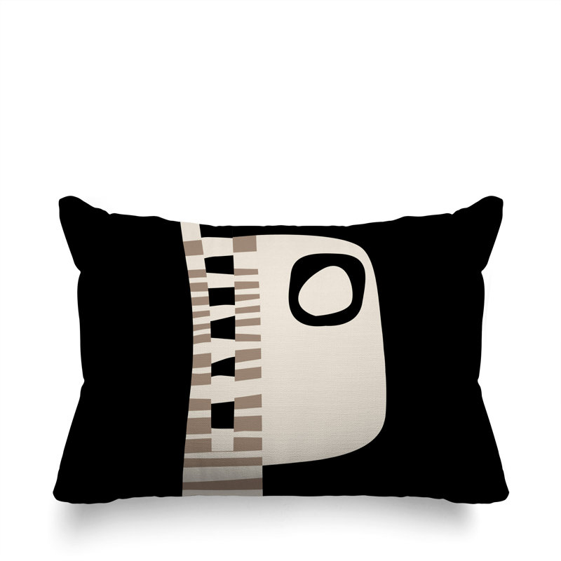 Oreiller rectangulaire réversible intérieur / extérieur Rikka, Noir / blanc cassé, H 14 po x l 20 po