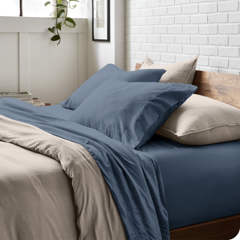 Washed Ultra-soft Microfiber Sheet Set, Queen Sheet Set with 2 Pillowcases, Blue Sea