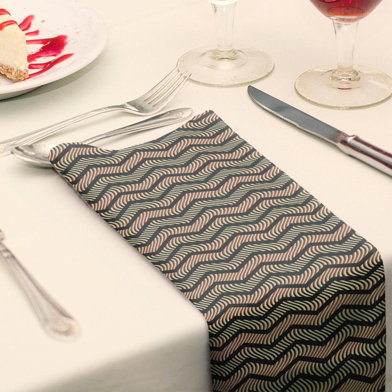 Serviette en coton à chevrons ondulés Stephenie, Noir et orange, 10 po x 10 po