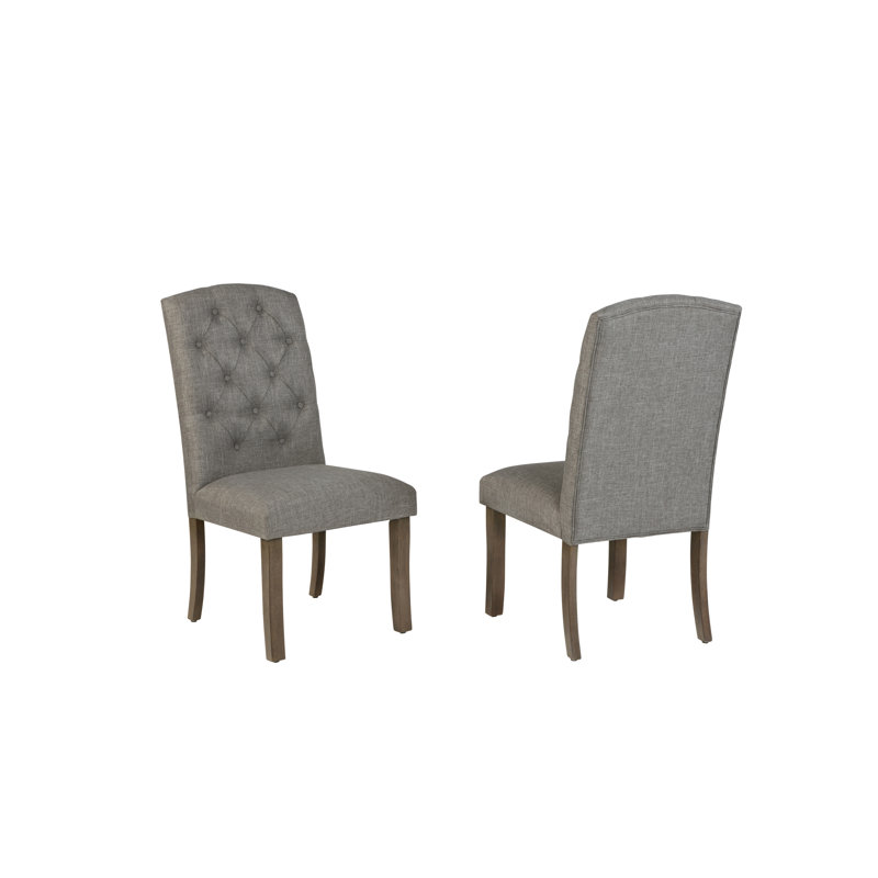 Linen Upholstered Dining Chairs With Tufted Back, Grey