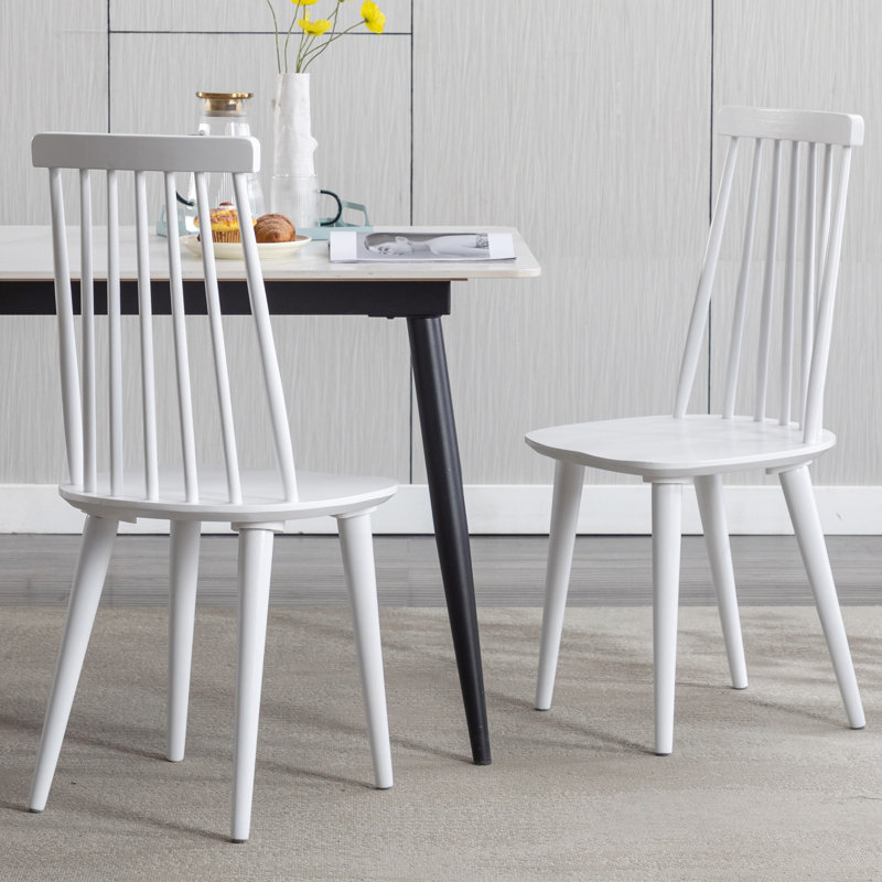 Delphina 17" Wide Mid-Century Modern Solid Wood Windsor Back Dining Chair, White