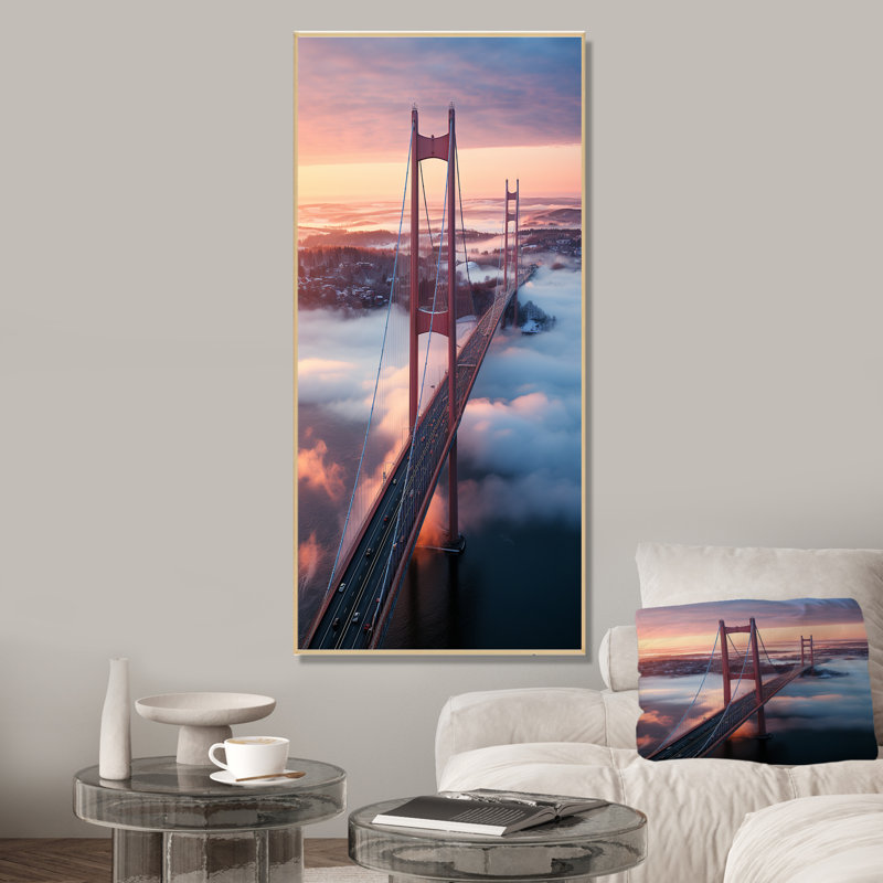 «Blue and Pink Bridge Sunset Views 2», Cadre flottant brun, H 20 po x l 12 po x P 1 po